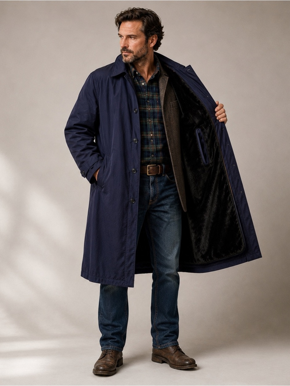 VTG US Air Force All Weather Coat Trench 46R Removable Liner Military Blue 70s